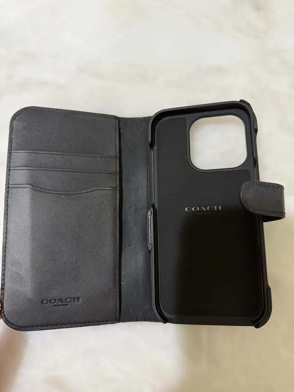 Coach iPhone 15 Pro Folio In Signature Canvas In Charcoal